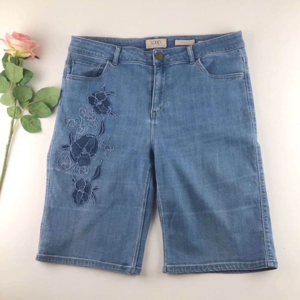 LOGO Relaxed Fit Embroidered Denim Shorts Sz 12